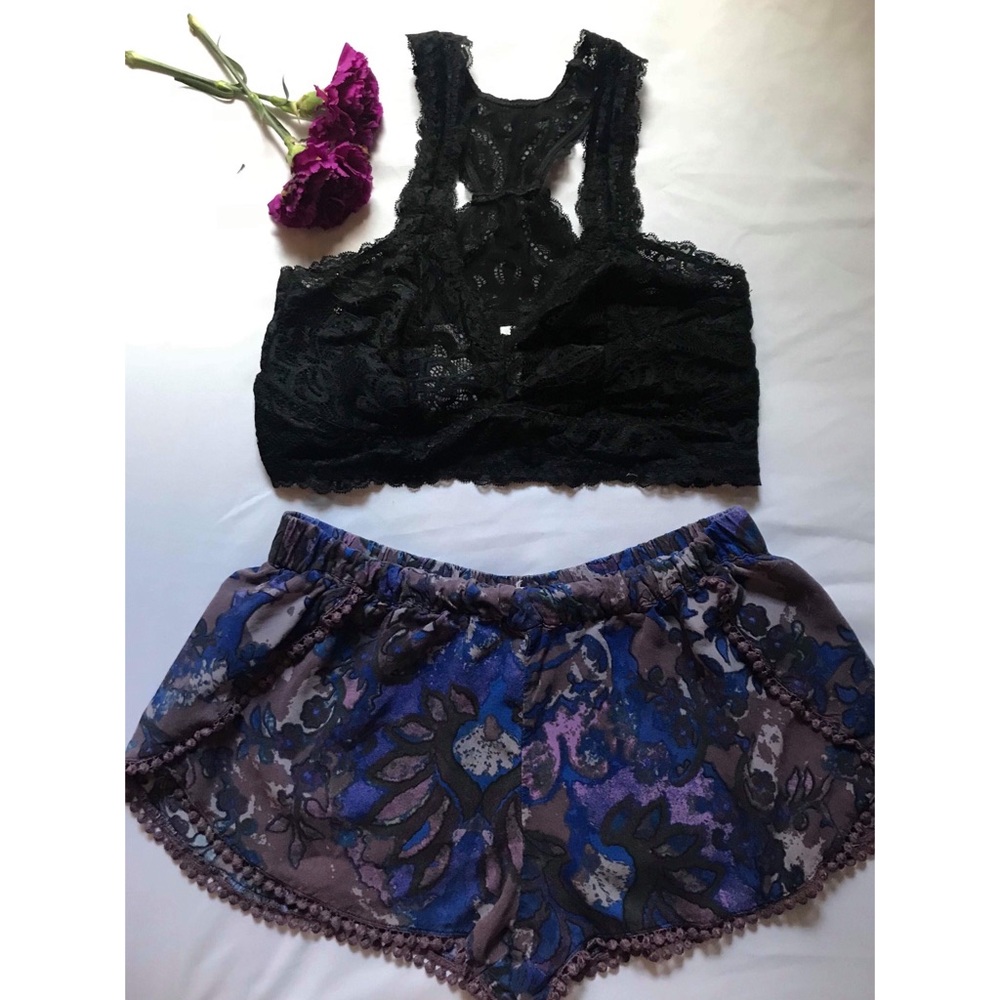 Soft blue and purple pom-pom shorts